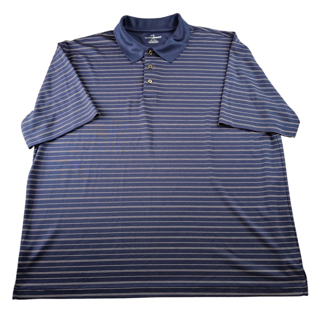 Grand Slam Polo Shirt Mens 2XL Navy‎ White Striped Short Sleeve Golf Performance